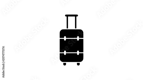 Cuadro en lienzo Black silhouette of a rolling suitcase with telescopic handle on white backgroun
