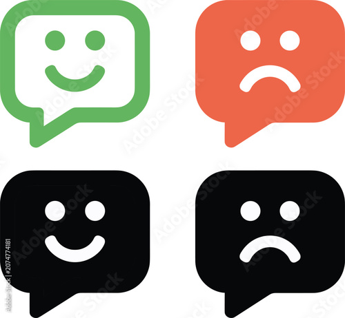 Schilderij op canvas Collection of speech bubble icons with smiling and frowning faces showing positi