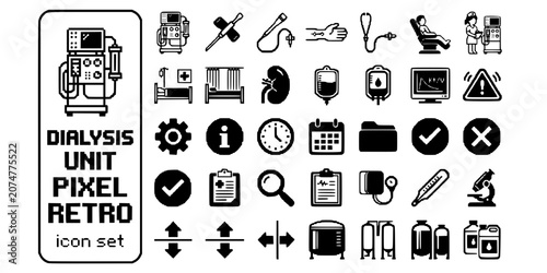 Foto Retro Dialysis Unit Pixel Art Black White-Machine Sprite Needle Ward Display-Ret