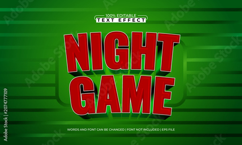 Night Game 3D Bold Sport Text Effect - Editable Football EPS