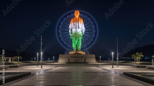 Bronze Monument with Indian Tricolour Lighting