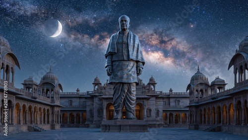 Bronze Statue with Milky Way Sky Banner