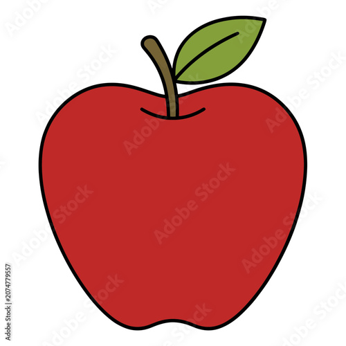 Red Apple with Green Leaf Vector Illustration