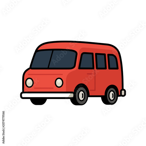 Red Minibus Side View Flat Vector Illustration