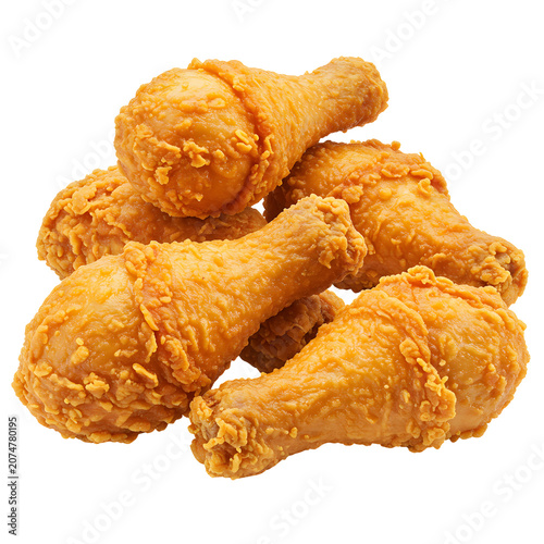 Five crispy fried chicken drumsticks isolated on white background