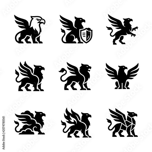 Gryphon Logos Winged Lion Symbols.