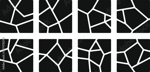 Fotografía Geometric Cracked Texture Icons and Abstract Voronoi Mosaic Squares Set