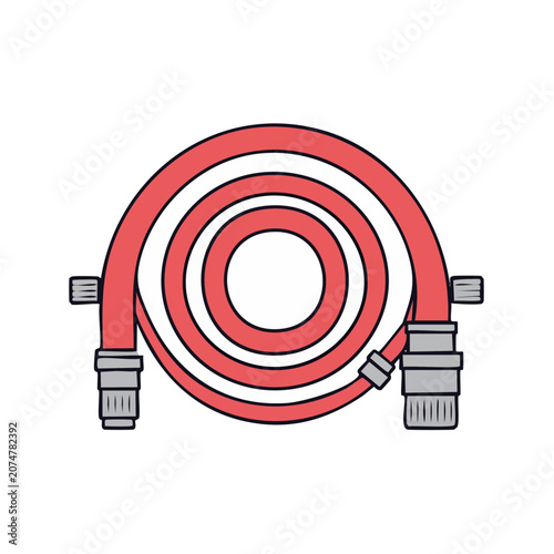 Flat vector illustration of a red fire hose reel with nozzles
