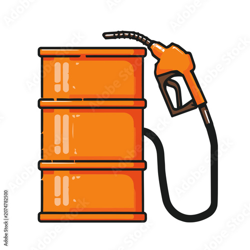 Orange Oil Barrel with Fuel Pump Nozzle Vector Illustration