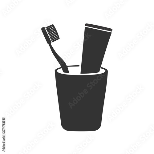 Toothbrush and Toothpaste in Cup Vector Icon