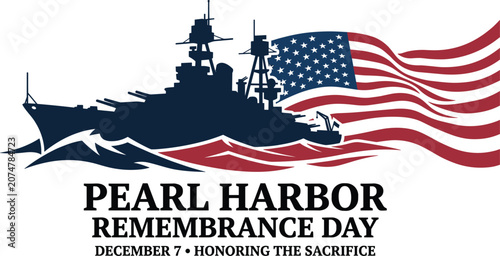 Εκτύπωση καμβά National Pearl Harbor Remembrance Day banner with battleship silhouette and wavi