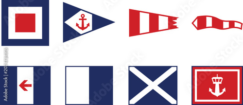 Konstfotografi Nautical signal flag illustrations with maritime communication symbols in red, w