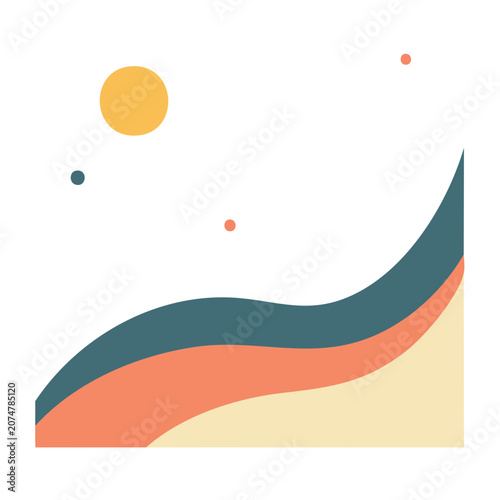 Abstract Waves and Sun Flat Design Illustration