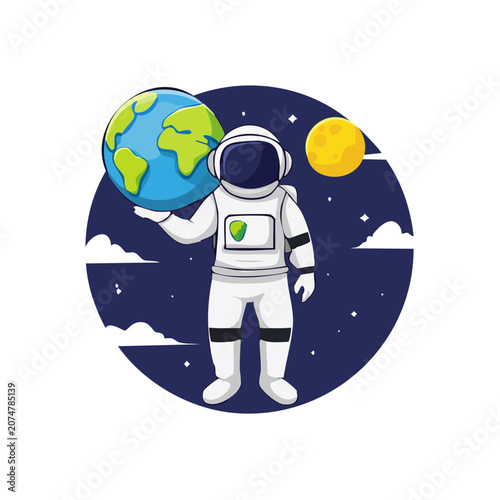 Astronaut holding Earth in space illustration