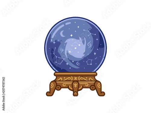 Mystical Crystal Ball with Celestial Constellations and Swirling Galaxy