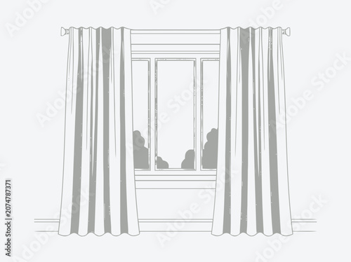Minimalist Window with Curtains Illustration