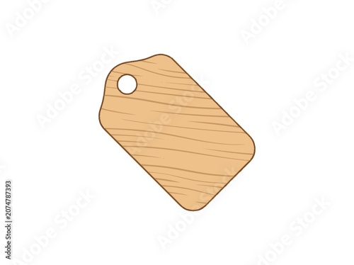 Blank Wooden Price Tag with Hole and Wood Grain Texture Isolated on White Background