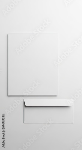 Blank White Letterhead and Envelope Mockup on a Clean Background.