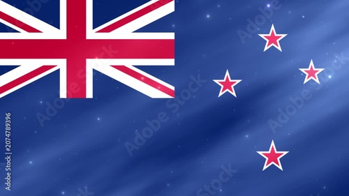 Animated 3D New Zealand Flag Waving with Light Effects