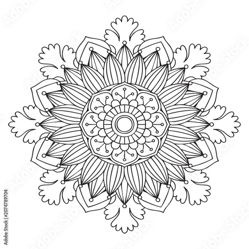 Intricate black and white mandala design isolated on white background, Vector, illustration