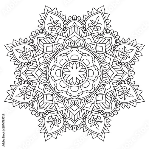 Intricate black and white mandala design isolated on white background, Vector, illustration