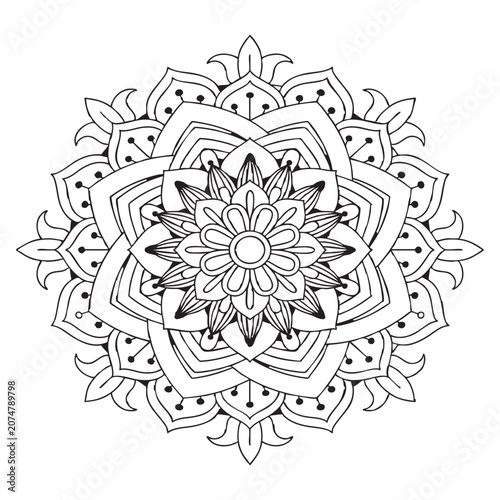 Intricate black and white mandala design isolated on white background, Vector, illustration