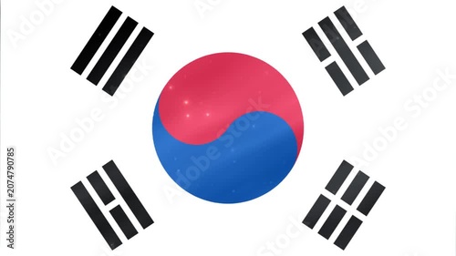 Animated 3D South Korea Flag Waving with Light Effects
