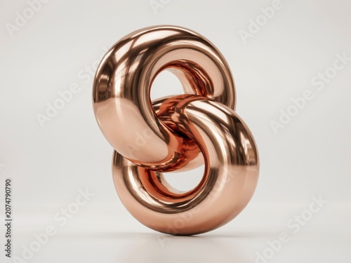 Abstract Metallic Interlocking Ring Shape Isolated on White Background 3D Illustration
