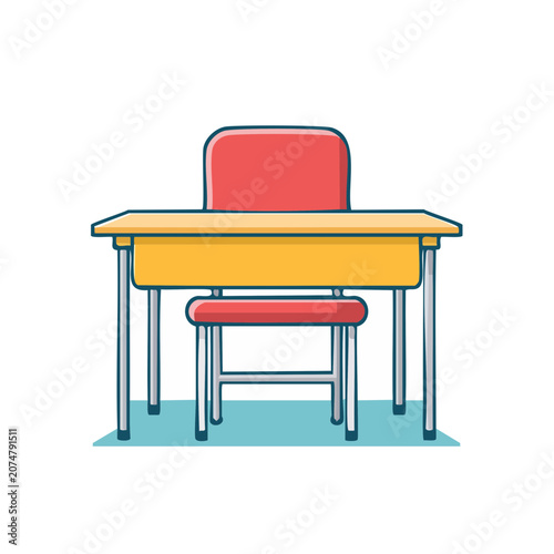Flat vector illustration of school desk and chair