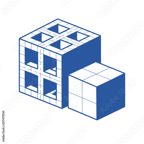 Isometric Blue Cube Structure Vector
