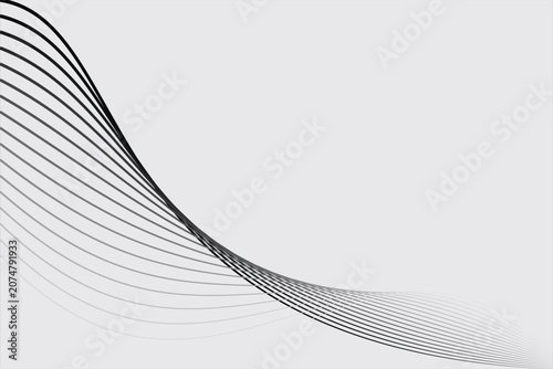Abstract Wave Background with Minimalist Black Flowing Lines on Grey