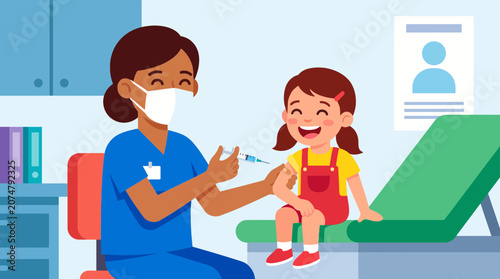 Photos Nurse Administering Flu Vaccine to Happy Little Girl