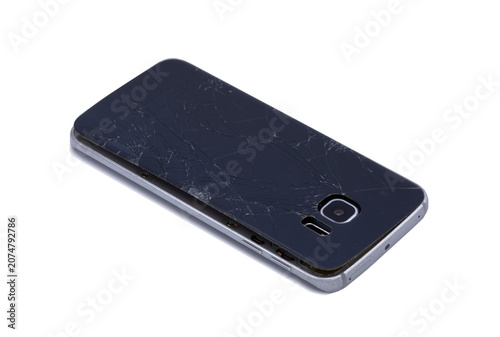 Broken touch screen smartphone isolated on transparent background