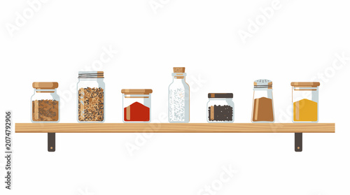 Spices and seasonings on shelf.
