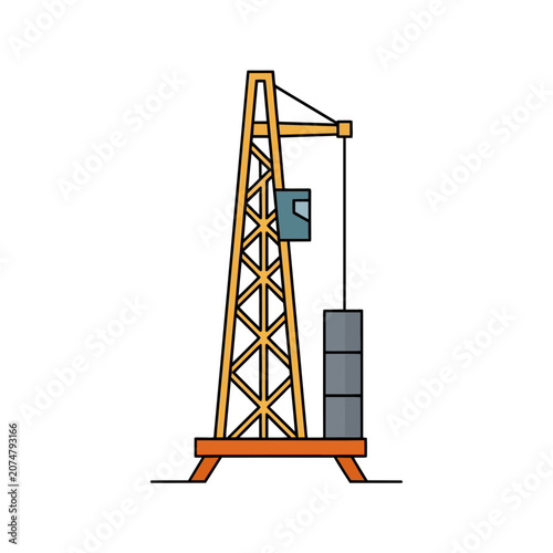 Flat vector illustration of an oil derrick and pumpjack