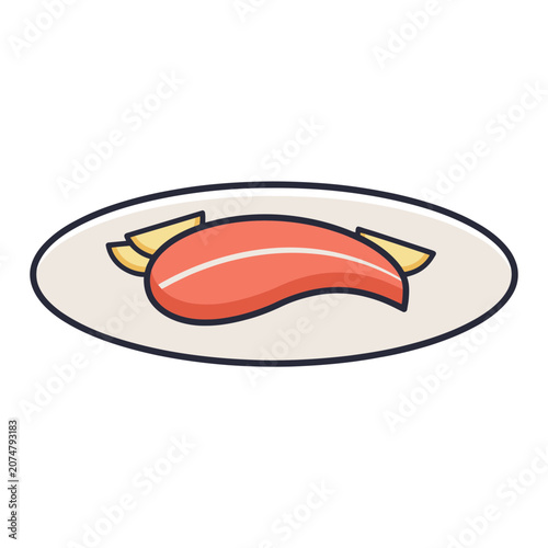 Flat vector illustration of sushi on a plate