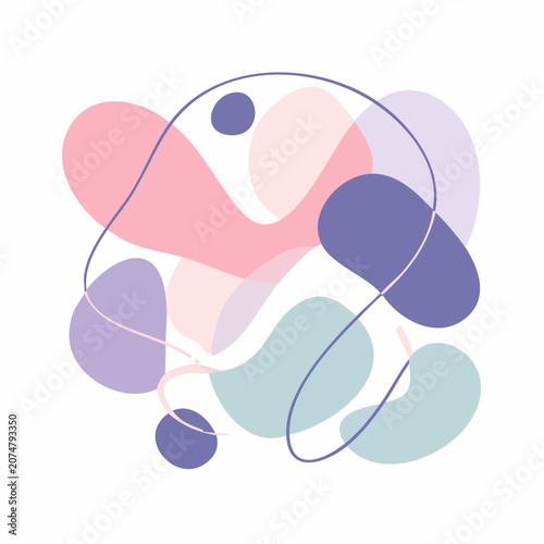 Abstract Organic Shapes with Pastel Colors and Thin Lines
