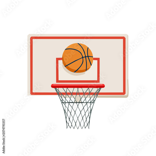 Basketball Hoop with Ball Flat Vector Illustration