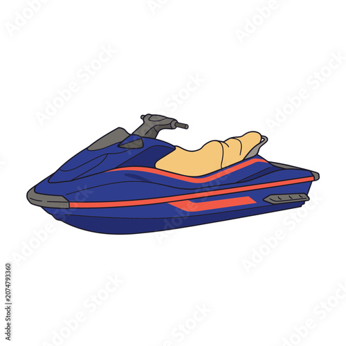 Blue and Red Jet Ski Flat Vector Illustration