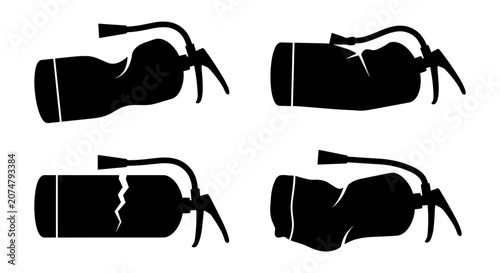 Broken fire extinguisher silhouettes showing damaged and dented tanks