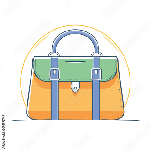 Flat vector illustration of a colorful handbag with straps