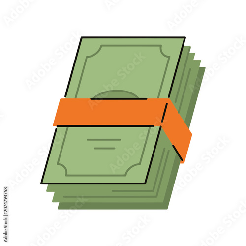 Flat vector illustration of a money bundle with orange band