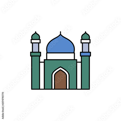 Flat vector illustration of a mosque with dome and minarets