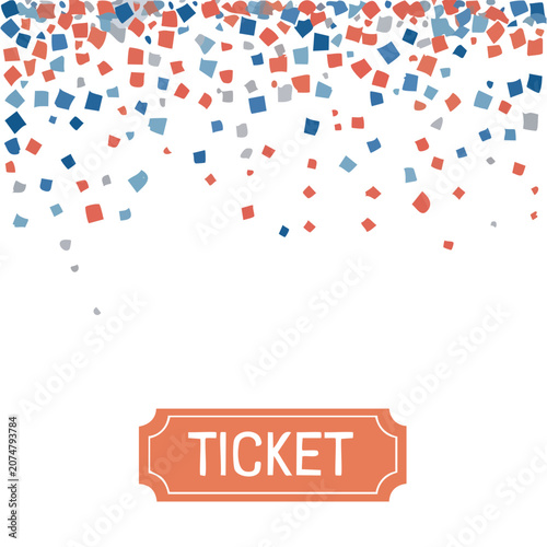 Flat vector ticket with confetti celebration