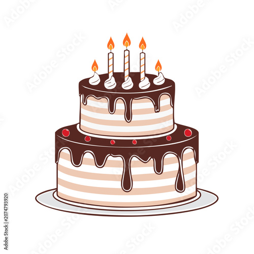Birthday Cake with Candles Flat Vector Illustration
