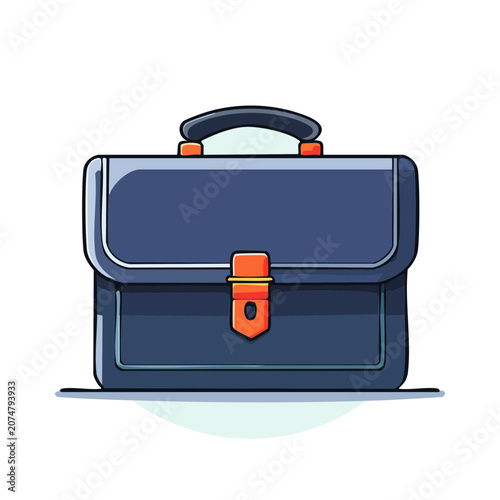 Blue Briefcase with Orange Lock Flat Vector Illustration