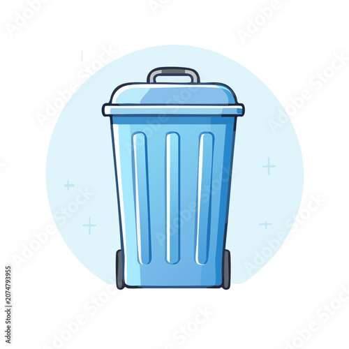 Blue wheeled trash bin vector illustration