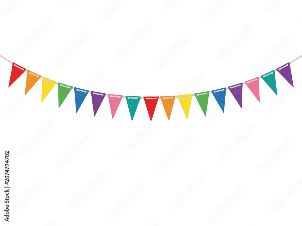 Obraz premium Colorful Triangle Party Bunting Flags Garland on White Background