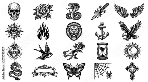 Tattoo designs and symbols collection.