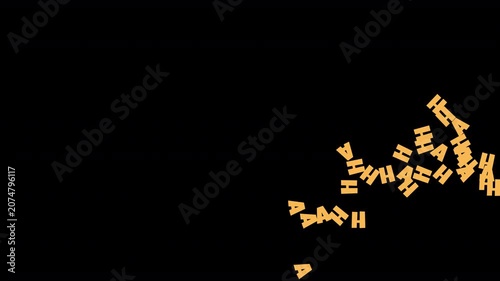 Haha Text Falling Right on Transparent Background, Looping Animation
